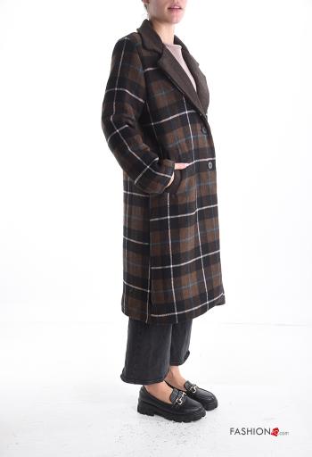 Tartan-Muster lange ärmel Mantel aus Baumwolle mit Knöpfen mit Futter mit Taschen - ph 3