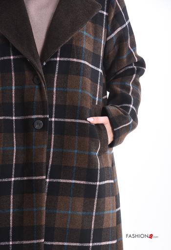 Tartan-Muster lange ärmel Mantel aus Baumwolle mit Knöpfen mit Futter mit Taschen - ph 4