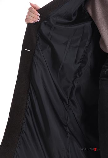 Tartan-Muster lange ärmel Mantel aus Baumwolle mit Knöpfen mit Futter mit Taschen - ph 5