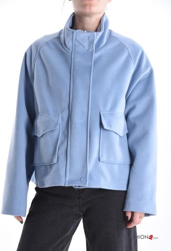 Giacca maniche lunghe con tasche a collo alto con zip con fodera con bottoni