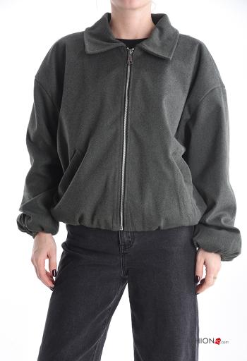 with collar Bomber Jacket with zip with elastic with lining with pockets - ph 1