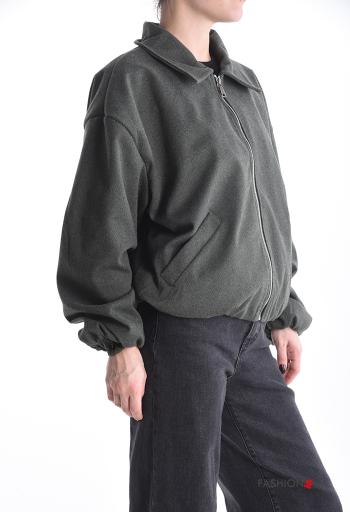 with collar Bomber Jacket with zip with elastic with lining with pockets - ph 3