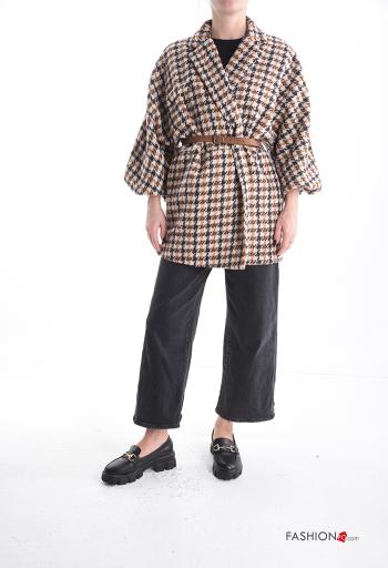 Blusão manga comprida Pied de Poule com cinto com bolsos com forro - ph 1