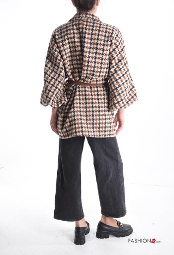 Blusão manga comprida Pied de Poule com cinto com bolsos com forro - ph 2