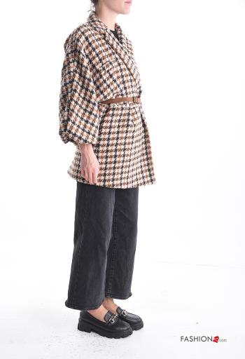 Blusão manga comprida Pied de Poule com cinto com bolsos com forro - ph 3