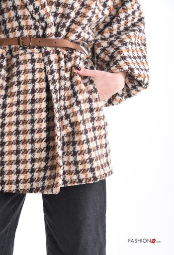 Blusão manga comprida Pied de Poule com cinto com bolsos com forro - ph 4