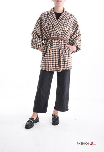 Blusão manga comprida Pied de Poule com cinto com bolsos com forro - ph 5