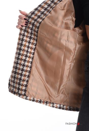 Blusão manga comprida Pied de Poule com cinto com bolsos com forro - ph 6