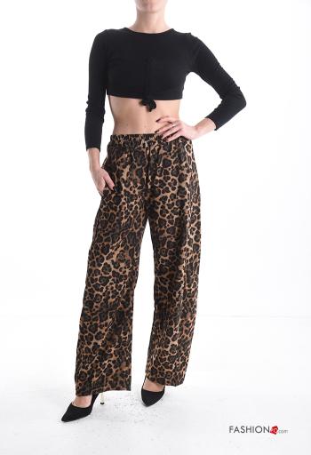 Animal print wide leg Trousers with pockets with elastic - ph 5