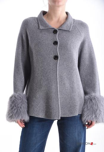 faux fur with collar Cardigan with buttons