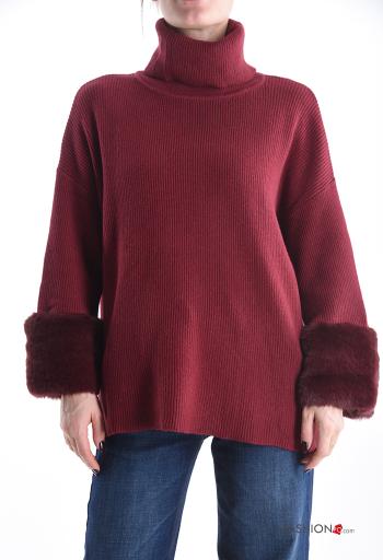Maglione pelliccia sintetica maniche lunghe a collo alto - ph 1