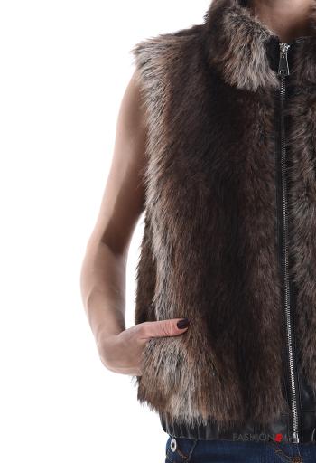 Veston fourrure synthétique avec fermeture éclair avec doublure avec poches - ph 4