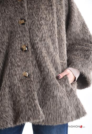 lange ärmel mit kragen Mantel mit Knöpfen mit Futter mit Taschen - ph 4