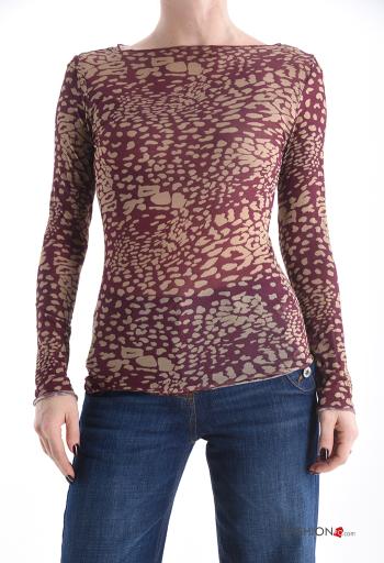 Maglietta a manica lunga in Misto Cashmere Fantasia animalier