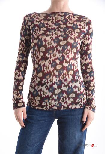 Maglietta a manica lunga in Misto Cashmere Fantasia astratta