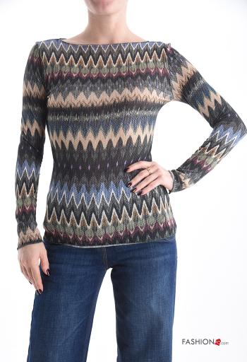 Maglietta a manica lunga in Misto Cashmere Fantasia geometrica