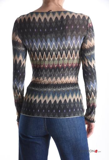 Maglietta a manica lunga in Misto Cashmere Fantasia geometrica - ph 2