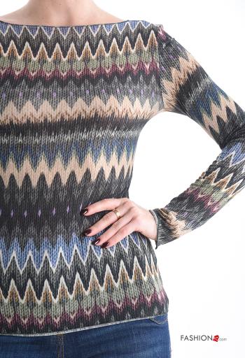 Maglietta a manica lunga in Misto Cashmere Fantasia geometrica - ph 4
