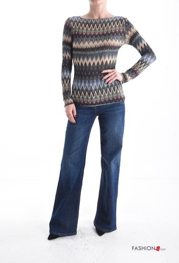 Maglietta a manica lunga in Misto Cashmere Fantasia geometrica - ph 5