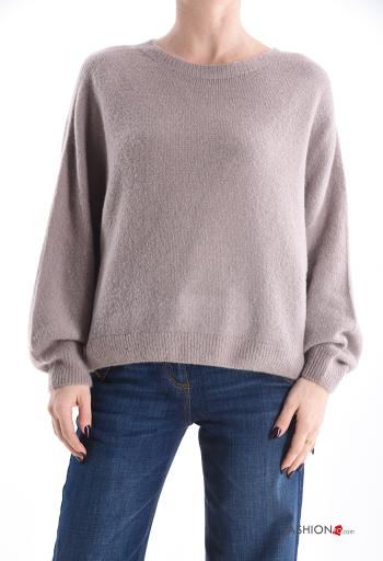 lange ärmel u-boot ausschnitt Strickpullover aus Wollmischung - ph 1