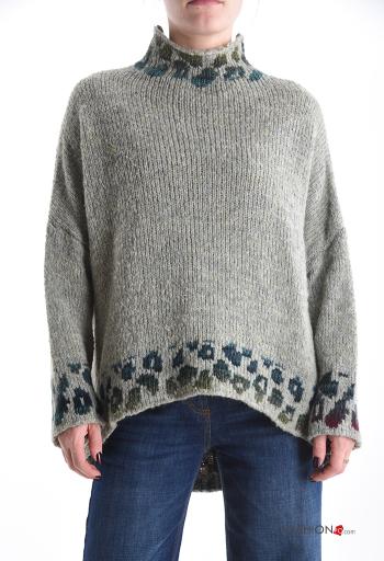 Animal print long sleeve Wool Mix Sweater Rollneck - ph 1