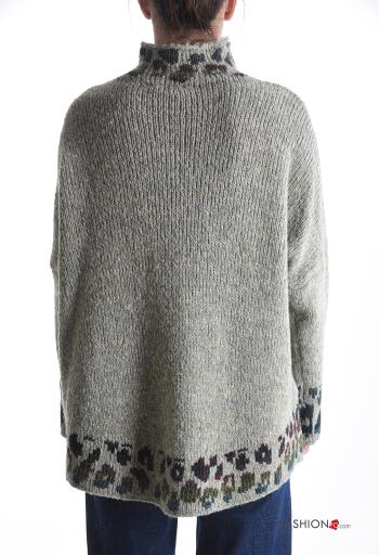 Animal print long sleeve Wool Mix Sweater Rollneck - ph 2