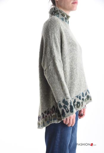 Animal print long sleeve Wool Mix Sweater Rollneck - ph 3
