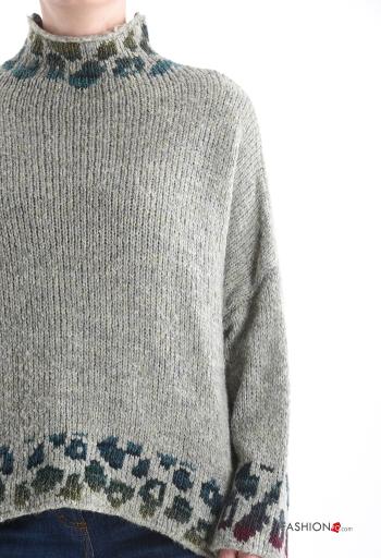Animal print long sleeve Wool Mix Sweater Rollneck - ph 4