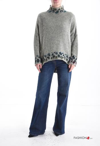 Animal print long sleeve Wool Mix Sweater Rollneck - ph 5