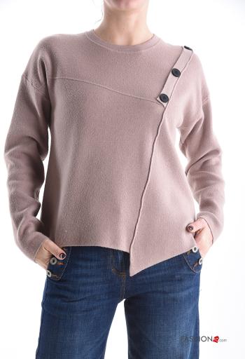 lange ärmel u-boot ausschnitt asymmetrisch Strickpullover mit Knöpfen