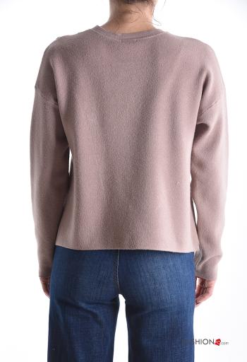 lange ärmel u-boot ausschnitt asymmetrisch Strickpullover mit Knöpfen - ph 2