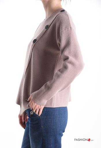 lange ärmel u-boot ausschnitt asymmetrisch Strickpullover mit Knöpfen - ph 3