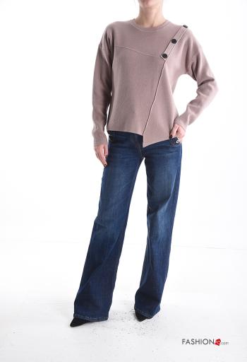 lange ärmel u-boot ausschnitt asymmetrisch Strickpullover mit Knöpfen - ph 5