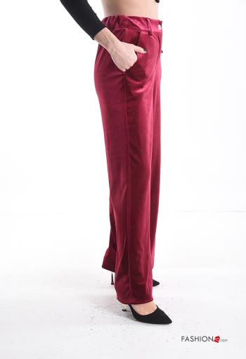 Velvet wide leg Trousers with pockets with rhinestones - ph 3