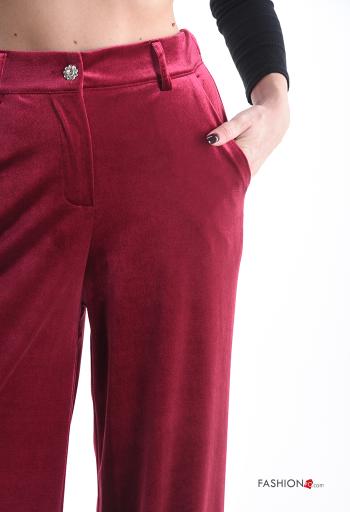 Velvet wide leg Trousers with pockets with rhinestones - ph 4