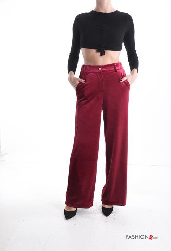 Velvet wide leg Trousers with pockets with rhinestones - ph 5