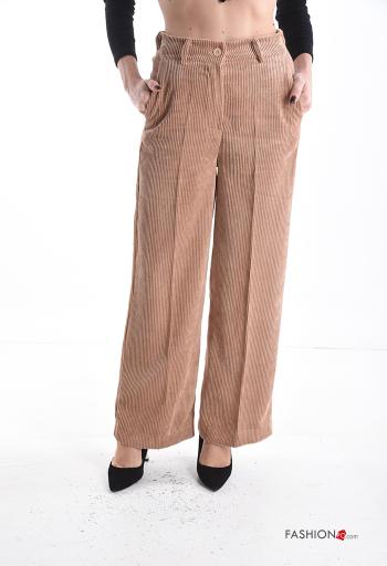 Velvet Ribbed Trousers with buttons with zip with pockets