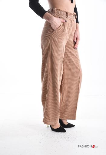 Velvet Ribbed Trousers with buttons with zip with pockets - ph 3