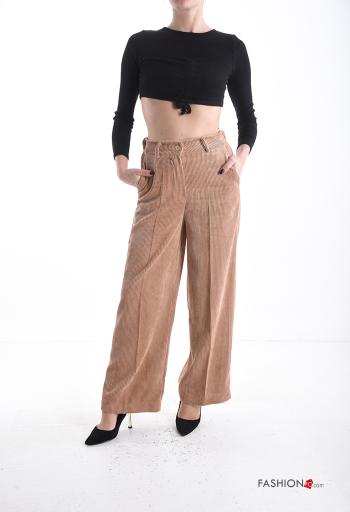 Velvet Ribbed Trousers with buttons with zip with pockets - ph 5