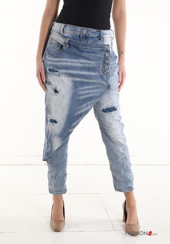 mit tiefem schritt Jeans aus Baumwolle mit Knöpfen mit Taschen - ph 1