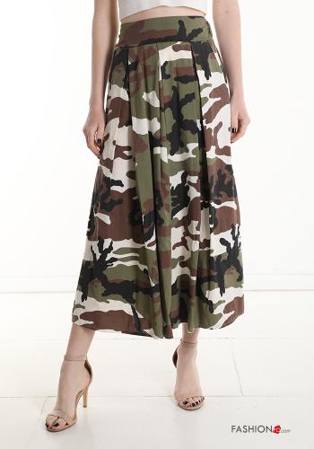 Gonna in Cotone Longuette Fantasia camouflage con tasche con elastico - ph 1