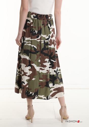Gonna in Cotone Longuette Fantasia camouflage con tasche con elastico - ph 2