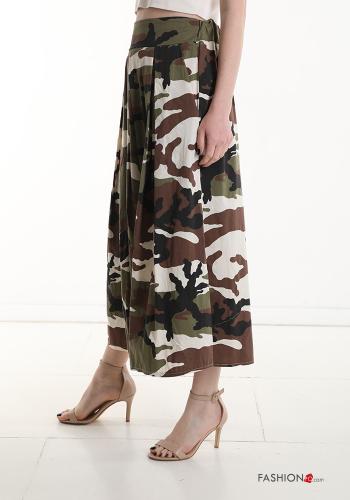 Gonna in Cotone Longuette Fantasia camouflage con tasche con elastico - ph 3