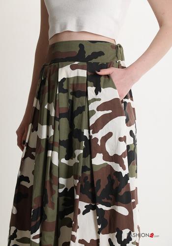 Gonna in Cotone Longuette Fantasia camouflage con tasche con elastico - ph 4