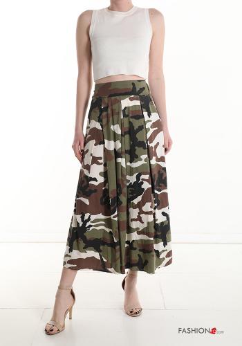 Gonna in Cotone Longuette Fantasia camouflage con tasche con elastico - ph 5