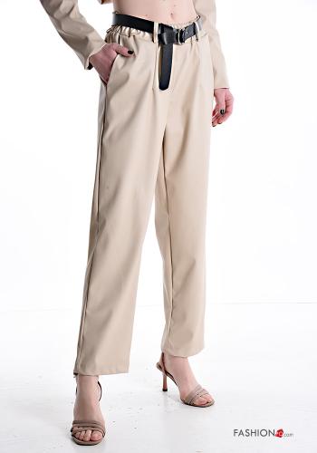 Pantalones imitación de cuero con bolsillos con cinturón con elástico