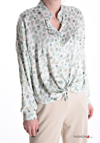 Patterned Shirt with v-neck with knot