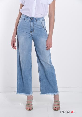 Calças de ganga em Algodão boca de sino com bolsos com franjas - ph 1