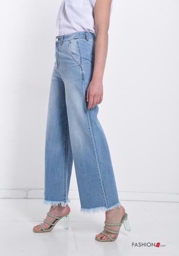 Calças de ganga em Algodão boca de sino com bolsos com franjas - ph 3