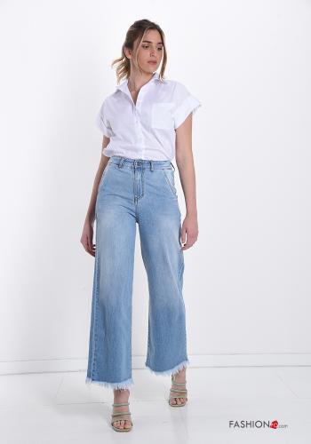 Calças de ganga em Algodão boca de sino com bolsos com franjas - ph 5